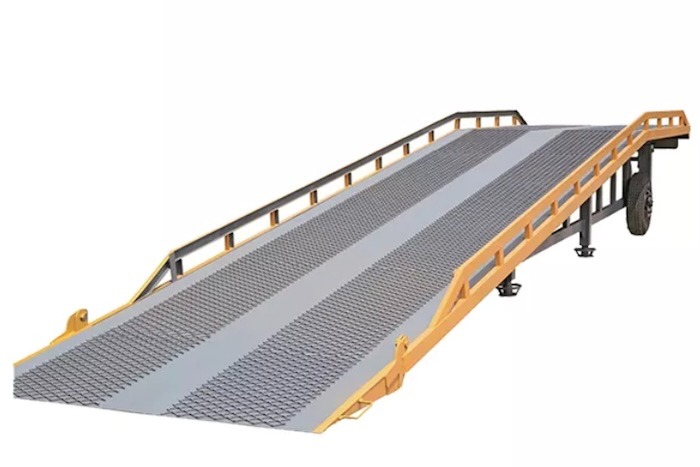 Forklift driving up yard ramp